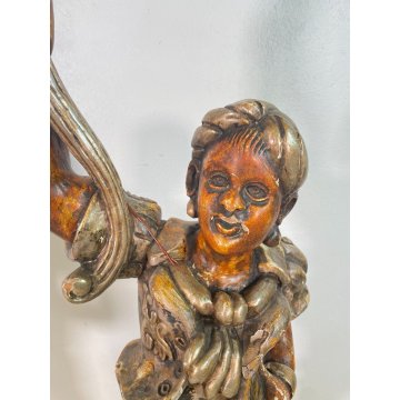 ANTICA COPPIA MORO LEGNO SCULTURA SCOLPITO LAMPADA TERRA 5 LUCI H 186 cm EPOCA