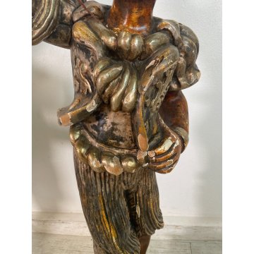 ANTICA COPPIA MORO LEGNO SCULTURA SCOLPITO LAMPADA TERRA 5 LUCI H 186 cm EPOCA