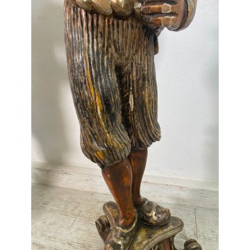 ANTICA COPPIA MORO LEGNO SCULTURA SCOLPITO LAMPADA TERRA 5 LUCI H 186 cm EPOCA