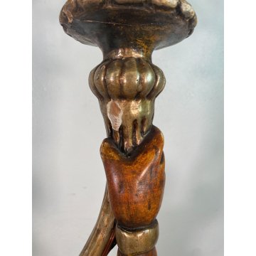 ANTICA COPPIA MORO LEGNO SCULTURA SCOLPITO LAMPADA TERRA 5 LUCI H 186 cm EPOCA