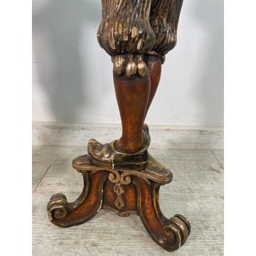 ANTICA COPPIA MORO LEGNO SCULTURA SCOLPITO LAMPADA TERRA 5 LUCI H 186 cm EPOCA