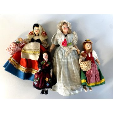 LOTTO 4 ANTICA BAMBOLA SOUVENIR COSTUME REGIONALE FOLK DOLL Poupé PANNO LENCI