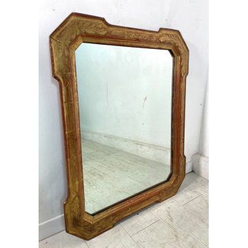 ANTICA CORNICE VASSOIO SPECCHIO PARETE LEGNO MIRROR FOGLIA ORO RETTANGOLARE