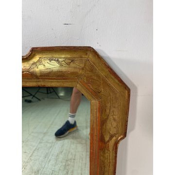 ANTICA CORNICE VASSOIO SPECCHIO PARETE LEGNO MIRROR FOGLIA ORO RETTANGOLARE