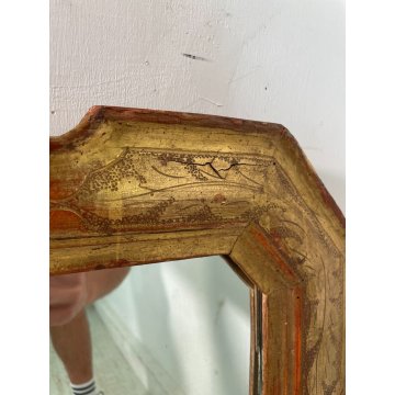 ANTICA CORNICE VASSOIO SPECCHIO PARETE LEGNO MIRROR FOGLIA ORO RETTANGOLARE