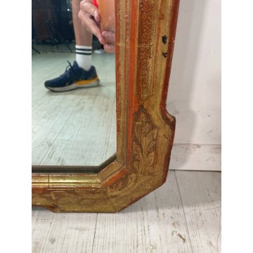 ANTICA CORNICE VASSOIO SPECCHIO PARETE LEGNO MIRROR FOGLIA ORO RETTANGOLARE