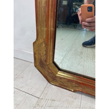 ANTICA CORNICE VASSOIO SPECCHIO PARETE LEGNO MIRROR FOGLIA ORO RETTANGOLARE