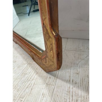 ANTICA CORNICE VASSOIO SPECCHIO PARETE LEGNO MIRROR FOGLIA ORO RETTANGOLARE