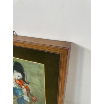 QUADRO DIPINTO OLIO TAVOLA Edmondo Poletti RITRATTO MASCHERA MUSICISTA VIOLINO