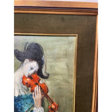 QUADRO DIPINTO OLIO TAVOLA Edmondo Poletti RITRATTO MASCHERA MUSICISTA VIOLINO