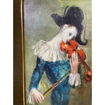 QUADRO DIPINTO OLIO TAVOLA Edmondo Poletti RITRATTO MASCHERA MUSICISTA VIOLINO