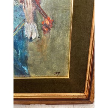 QUADRO DIPINTO OLIO TAVOLA Edmondo Poletti RITRATTO MASCHERA MUSICISTA VIOLINO