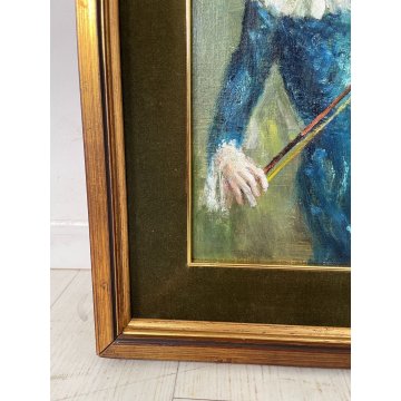 QUADRO DIPINTO OLIO TAVOLA Edmondo Poletti RITRATTO MASCHERA MUSICISTA VIOLINO