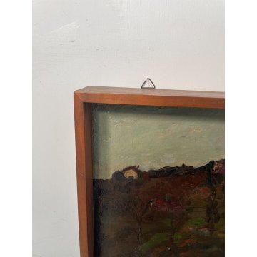 QUADRO DIPINTO OLIO Carlo Monti VEDUTA PAESAGGIO ROCCA ARONA LAGO MAGGIORE 1954