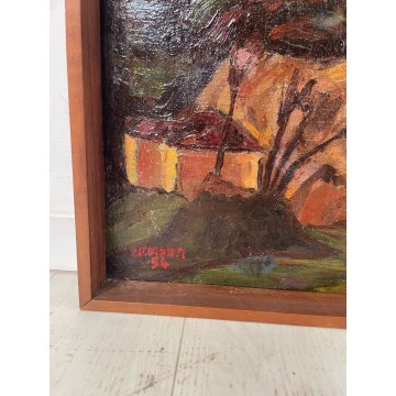 QUADRO DIPINTO OLIO Carlo Monti VEDUTA PAESAGGIO ROCCA ARONA LAGO MAGGIORE 1954