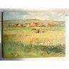 QUADRO DIPINTO OLIO TAVOLA Ciro Canzanella PAESAGGIO RURALE CAMPI FIORITI FIGURE