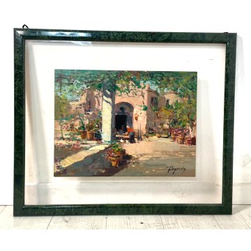 QUADRO DIPINTO OLIO TAVOLA Ciro Canzanella VEDUTA SCORCIO ANTICA PIAZZA FIORI