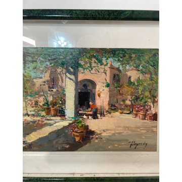 QUADRO DIPINTO OLIO TAVOLA Ciro Canzanella VEDUTA SCORCIO ANTICA PIAZZA FIORI