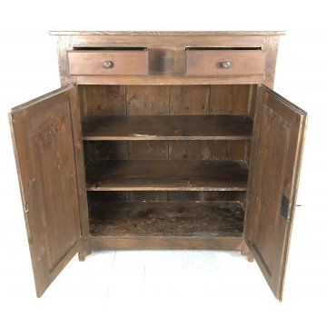 ANTICA PICCOLA CREDENZA DUE ANTE DUE CASSETTI LEGNO MASSELLO NOCE OLD 1800 EPOCA