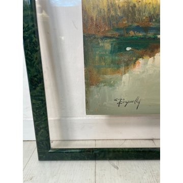 QUADRO DIPINTO OLIO TAVOLA Ciro Canzanella PAESAGGIO CAMPI FIORI PAESE LAGHETTO