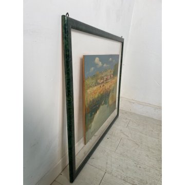 QUADRO DIPINTO OLIO TAVOLA Ciro Canzanella PAESAGGIO CAMPI FIORI PAESE LAGHETTO