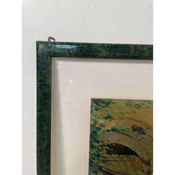 QUADRO DIPINTO OLIO TAVOLA Ciro Canzanella VEDUTA SCORCIO CORTILE FIORITO '900