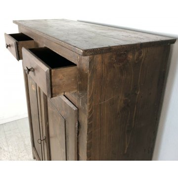 ANTICA PICCOLA CREDENZA DUE ANTE DUE CASSETTI LEGNO MASSELLO NOCE OLD 1800 EPOCA