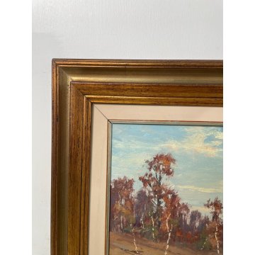 QUADRO DIPINTO OLIO Artino Giroldi PAESAGGIO LACUSTRE AUTUNNALE Lagoni MERCURAGO