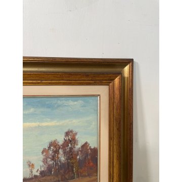 QUADRO DIPINTO OLIO Artino Giroldi PAESAGGIO LACUSTRE AUTUNNALE Lagoni MERCURAGO