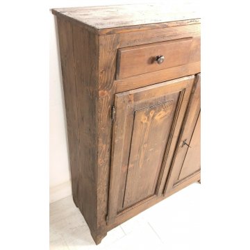 ANTICA PICCOLA CREDENZA DUE ANTE DUE CASSETTI LEGNO MASSELLO NOCE OLD 1800 EPOCA