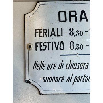 ANTICA TARGA FARMACIA ORARIO RICETTE FERRO BOMBATA SMALTATA BIANCA EPOCA '900