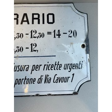 ANTICA TARGA FARMACIA ORARIO RICETTE FERRO BOMBATA SMALTATA BIANCA EPOCA '900