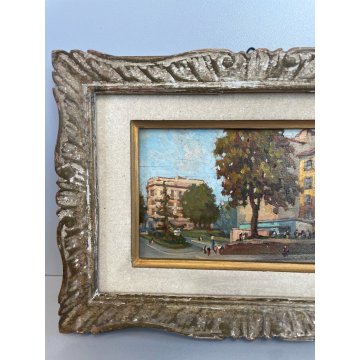 ANTICO DIPINTO OLIO TAVOLA VEDUTA Vecchia Milano VIALE REGINA MARGHERITA 1900