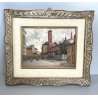 ANTICO DIPINTO OLIO TAVOLA VEDUTA ANTICA Milano Via San Barnaba Alcide Cerise