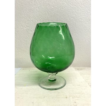 COPPIA GRANDI CALICI VETRO SOFFIATO Empoli VERDE AMBRA BICCHIERI VINTAGE 19,5 cm