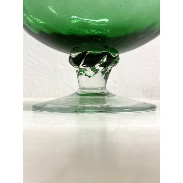 COPPIA GRANDI CALICI VETRO SOFFIATO Empoli VERDE AMBRA BICCHIERI VINTAGE 19,5 cm