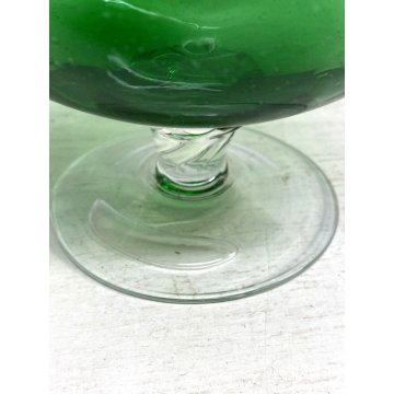 COPPIA GRANDI CALICI VETRO SOFFIATO Empoli VERDE AMBRA BICCHIERI VINTAGE 19,5 cm