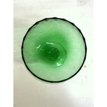 COPPIA GRANDI CALICI VETRO SOFFIATO Empoli VERDE AMBRA BICCHIERI VINTAGE 19,5 cm