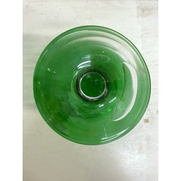 COPPIA GRANDI CALICI VETRO SOFFIATO Empoli VERDE AMBRA BICCHIERI VINTAGE 19,5 cm