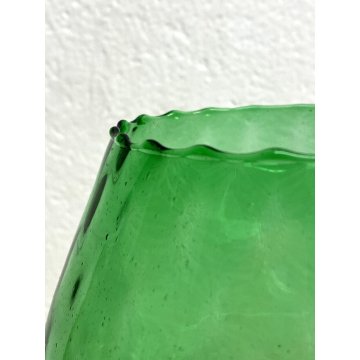 COPPIA GRANDI CALICI VETRO SOFFIATO Empoli VERDE AMBRA BICCHIERI VINTAGE 19,5 cm