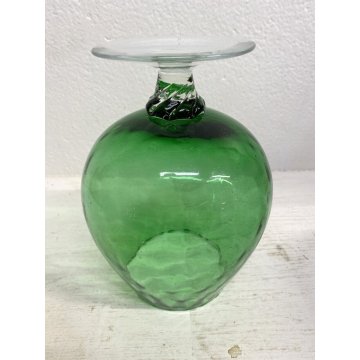 COPPIA GRANDI CALICI VETRO SOFFIATO Empoli VERDE AMBRA BICCHIERI VINTAGE 19,5 cm