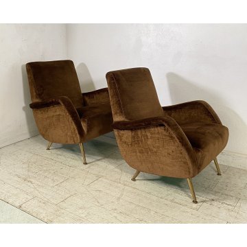 ITALY ARMCHAIR BROWN COPPIA POLTRONE DESIGN ANNI 60/70 SALOTTO STOFFA MARRONE