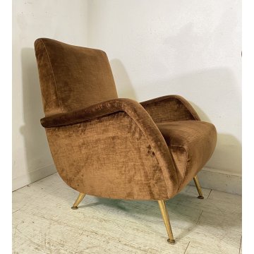 ITALY ARMCHAIR BROWN COPPIA POLTRONE DESIGN ANNI 60/70 SALOTTO STOFFA MARRONE