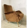 ITALY ARMCHAIR BROWN COPPIA POLTRONE DESIGN ANNI 60/70 SALOTTO STOFFA MARRONE