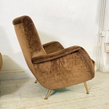 ITALY ARMCHAIR BROWN COPPIA POLTRONE DESIGN ANNI 60/70 SALOTTO STOFFA MARRONE