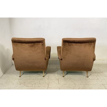 ITALY ARMCHAIR BROWN COPPIA POLTRONE DESIGN ANNI 60/70 SALOTTO STOFFA MARRONE