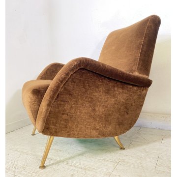 ITALY ARMCHAIR BROWN COPPIA POLTRONE DESIGN ANNI 60/70 SALOTTO STOFFA MARRONE