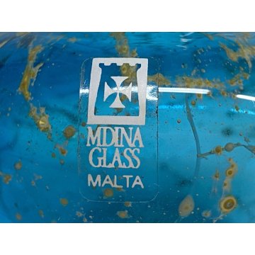 PICCOLO VASO VINTAGE VETRO SOFFIATO AZZURRO CELESTE  Mdina GLASS MALTA 9,5 cm/h