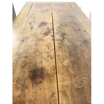 ANTICO TAVOLO 1800 NOCE MASSELLO PRANZO GAMBA ROTONDA 2 CASSETTI OLD TABLE EPOCA