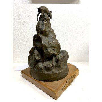 GRANDE SCULTURA TROFEO BRONZO FUTURISTA SPORT AUTOMOBILISMO VETTA MONTAGNA CAPRA